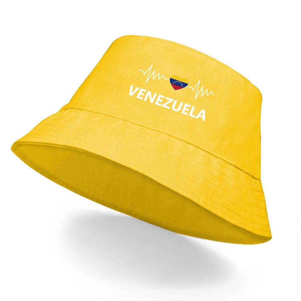 Bucket Hat With Heart Wave Venezuelan Flag Print , Patriotic Men's Hat Solid Color Spring Fashion Basin Cap