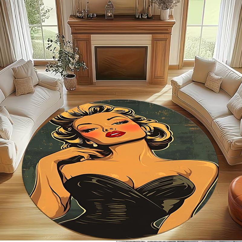 Marilyn Monroe Print Rond Tapijt, Wasbaar Vloerkleed, Voor Entree Slaapzaal Wasruimte Kantoor Studeerkamer, Woondecoratie Verjaardag Kerstcadeau