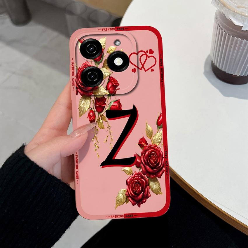 Initial Letters A-Z Phone Cover For Tecno Spark 20 30 40 Pro Plus 20C 30C 40C Go 2024 2025 Bumper Case Matte Silicone Anti Slip Shell For Tecno Casing