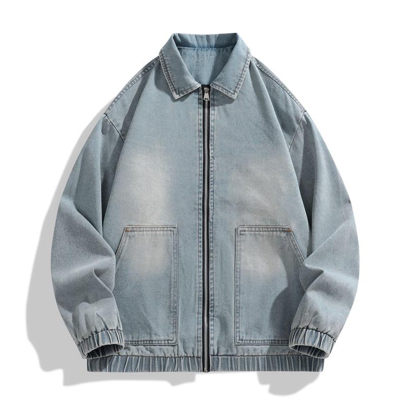 Men's Retro Denim Cotton Jacket - Spring American Style, Lapel, Motorcycle, Loose Fit, Casual