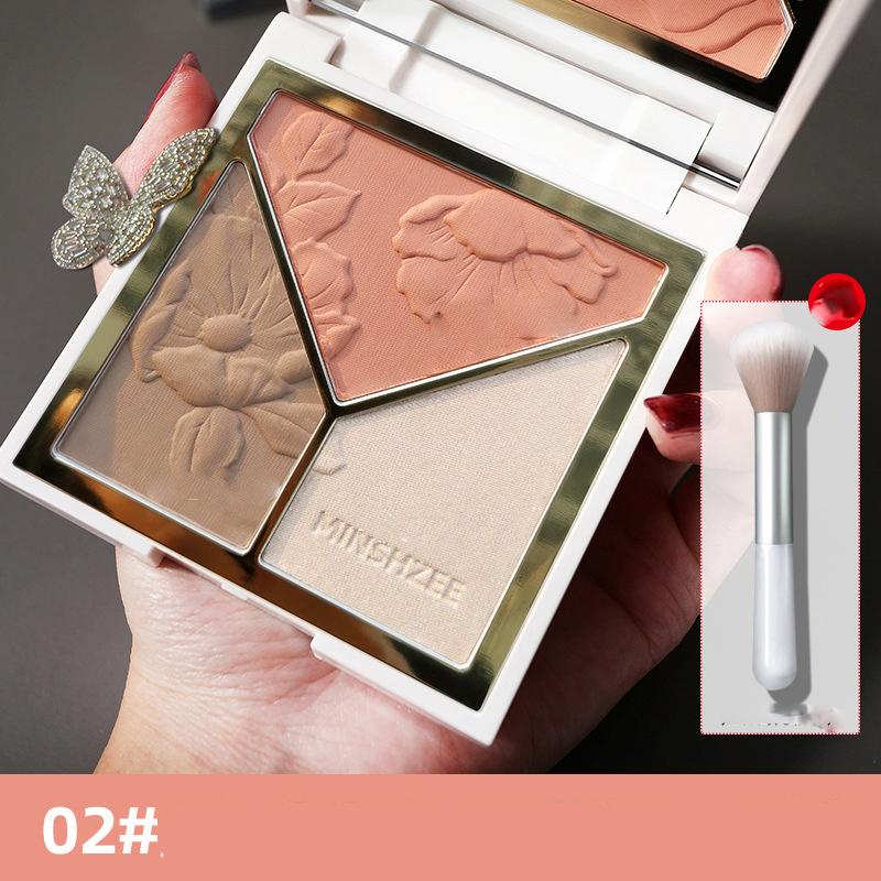 3 In 1 Highlighter Poederpalet Gezicht Hoogglans Shimmer Poeder Highlighting Repair Disk Flash Poeder Matte Neus Schaduw Blush