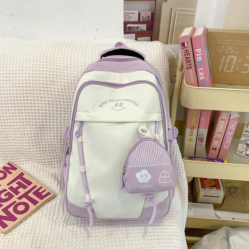 Schoolbag College Style School Bag Women's Versatile Contrast Color Large Capacity Backpack Junior High School High School Student Lightweight