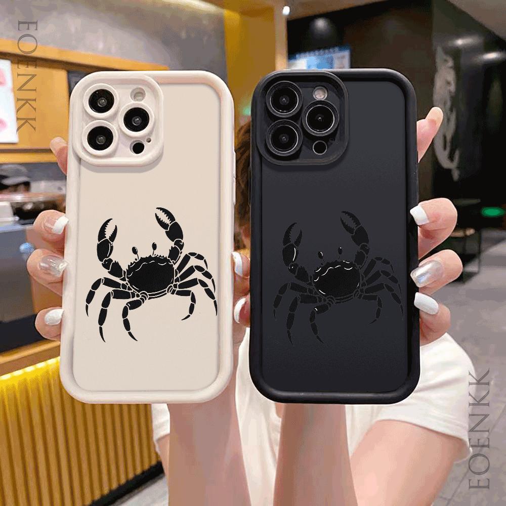Shockproof Phone Case For iPhone 16 15 14 13 12 11 Pro Max Plus/Mini XS Funny Black Crab Pattern TPU Lens Protect Soft Cover