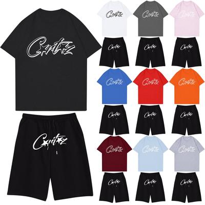 Unisex Jogging Set Summer Casual Printed Round Neck Short Sleeve T-Shirt + Shorts Set Sports Suit