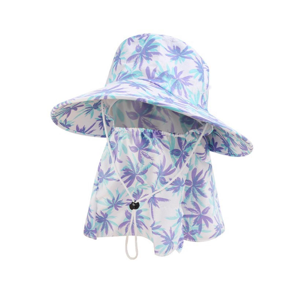 

Summer Women Wide Brim Garden Work Shade Hat Face Mask Detachable Sunhat Outdoor Print Breathable Fisherman Hat As picture