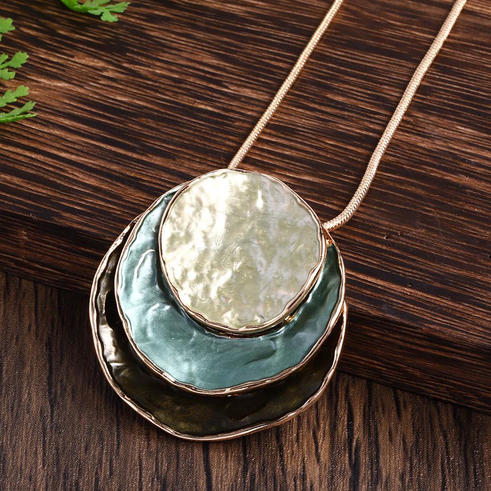 

Bohemian Geometric Round Necklace: Multicolor Layered Enamel Zinc Alloy Sweater Chain