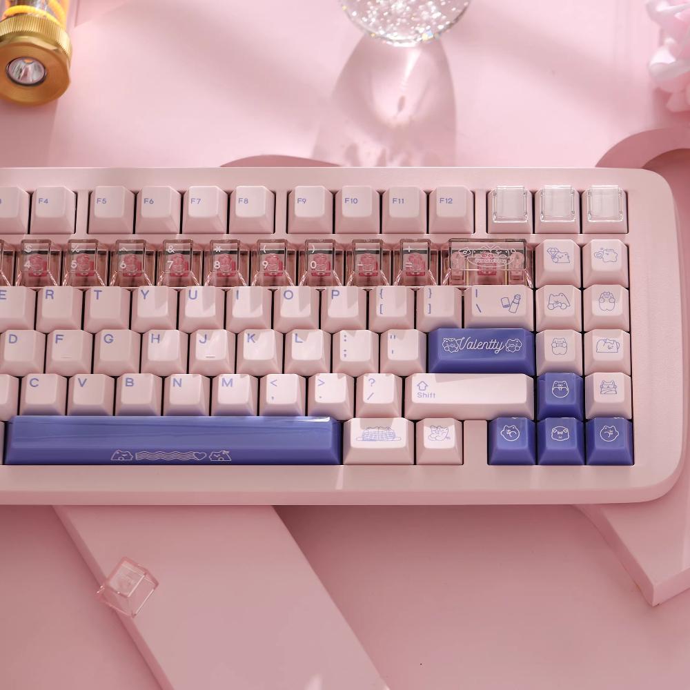 KeyByeLab Cute Cat Keycap Set PBT+PC Custom Personalized Keyboard Cap Cherry Profile KeyCap for Mechanical Keyboard Accessories