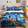Starry Sky And Castle Fantasy Artwork Print Bedding Set 1Duvet Cover 2 Pillowcases For Adult And Children Luxury Gift Full Size