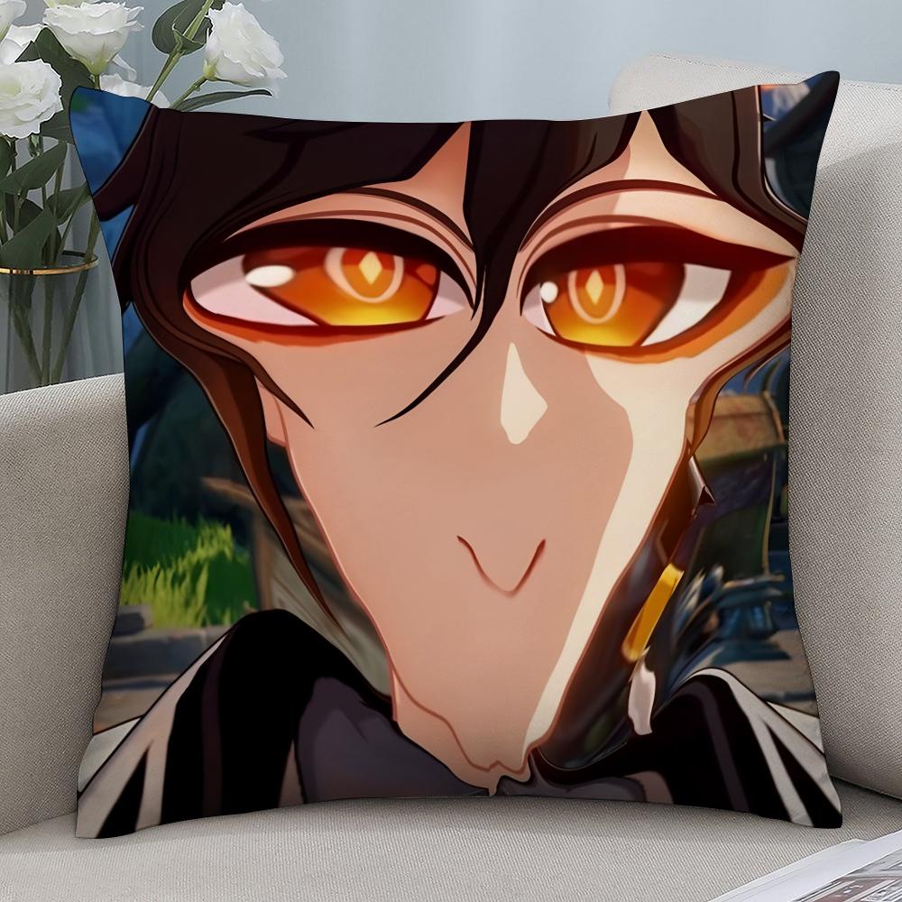 Zhongli Genshin Impact Pillow Case 3D Print Polyester Fiber 45*45 cm Home Sofa Throw Pillow Cover Decoration Festival Gift