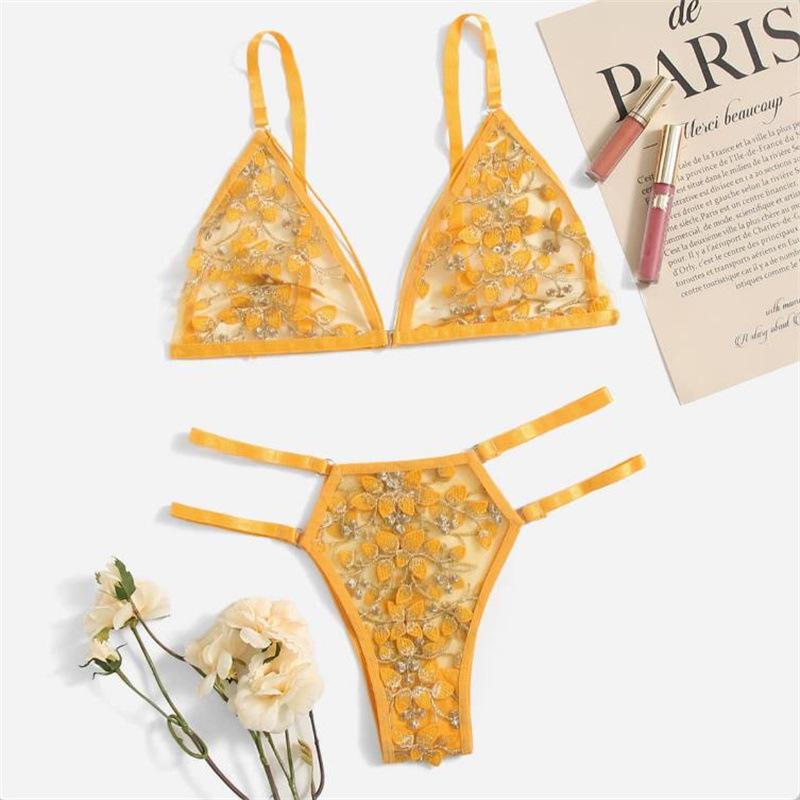 Sexy 3D Embroidered Floral Bra and Panty Set - Erotic Lingerie 2049