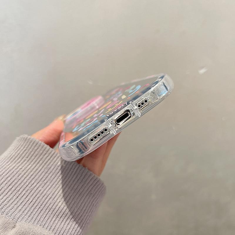 Korean Sweet Love Heart Flowers Mirror Phone Case For iPhone 13 12 14 15 16 17 Air Pro Max Lovely Hard Shockproof Back Cover Y2k