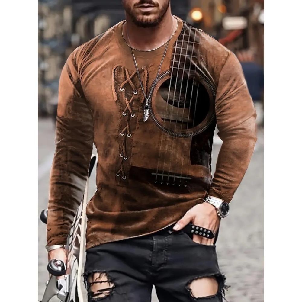 New 3D Printed Street Trendy Loose Casual Men's Round Neck Long Sleeved T-shirt