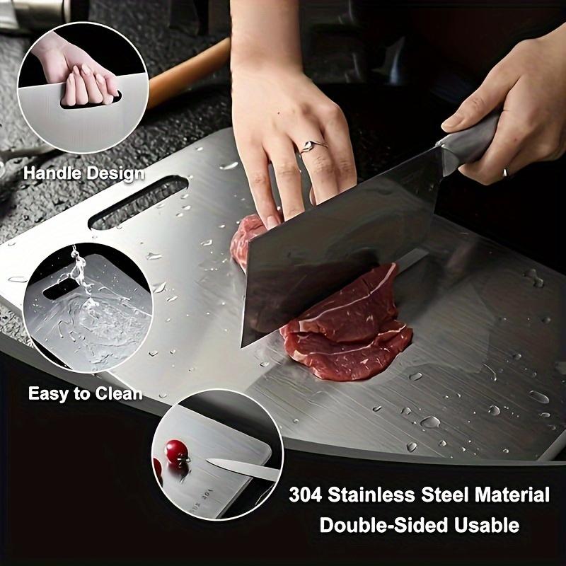 1pc Premium Stainless Steel Double-Sided Cutting Board - Thickened, Durable &, Food Grade for Kitchen & Restaurant Use, Easy To Clean with Water