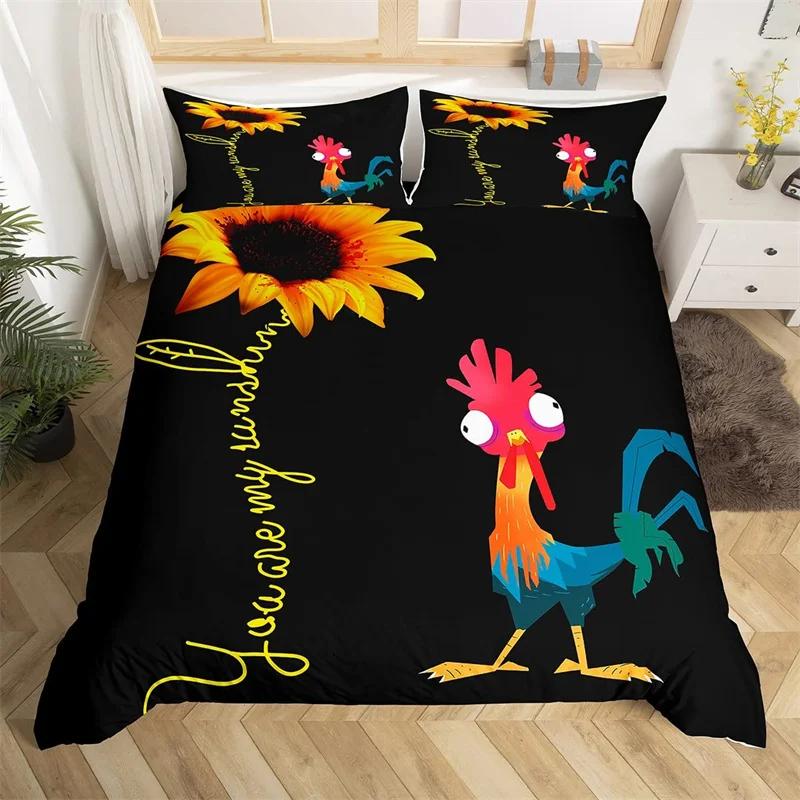 

Farm Animal Duvet Cover King Chicken Bedding Set Microfiber Rustic Cock Comforter Cover Rooster Bed Set For Boys Girl Room Decor EU Single(135x200cm)