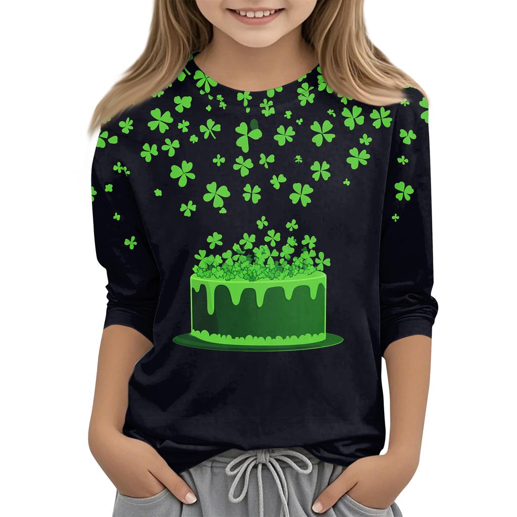 St. Patrick's Day Print Tops Für Jugendliche Mädchen 4-11 Jahre Rundhals 3/4 Ärmel T-Shirts Trendige Tops Outfit T-Shirts