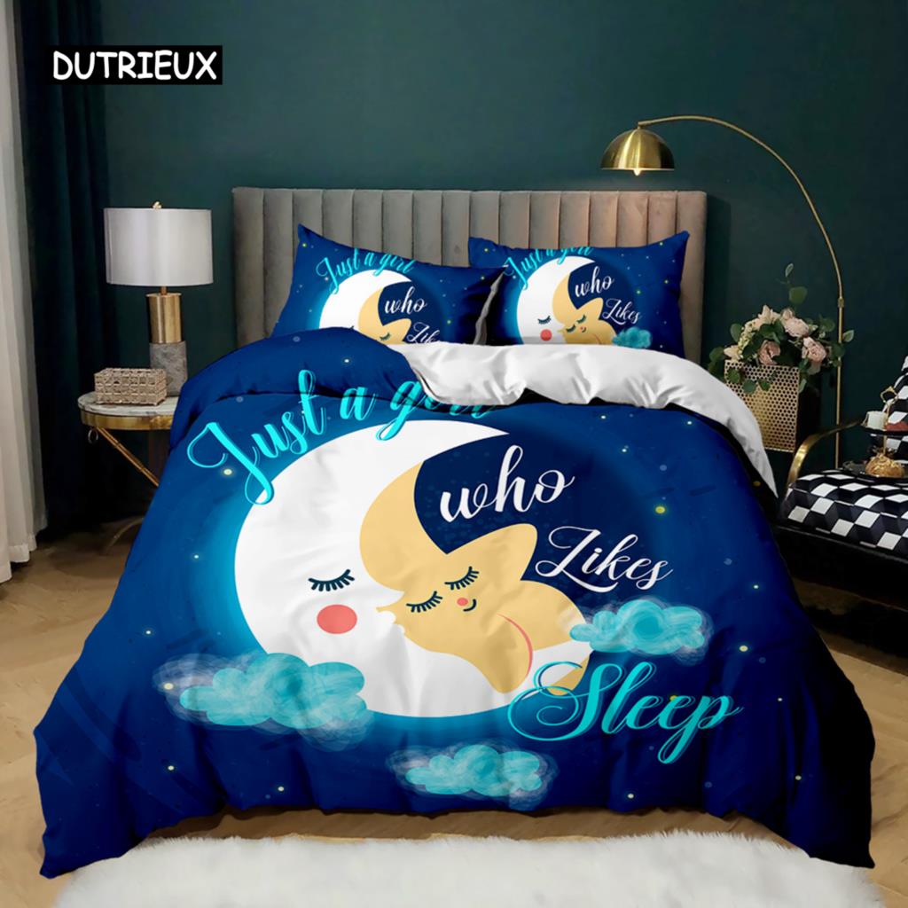 Cartoon Duvet Cover Set Howling Wolf In The Moonlit Night Bedding Set Polyester Just A Girl Who Loves Wolves Pattern Quilt Cover
