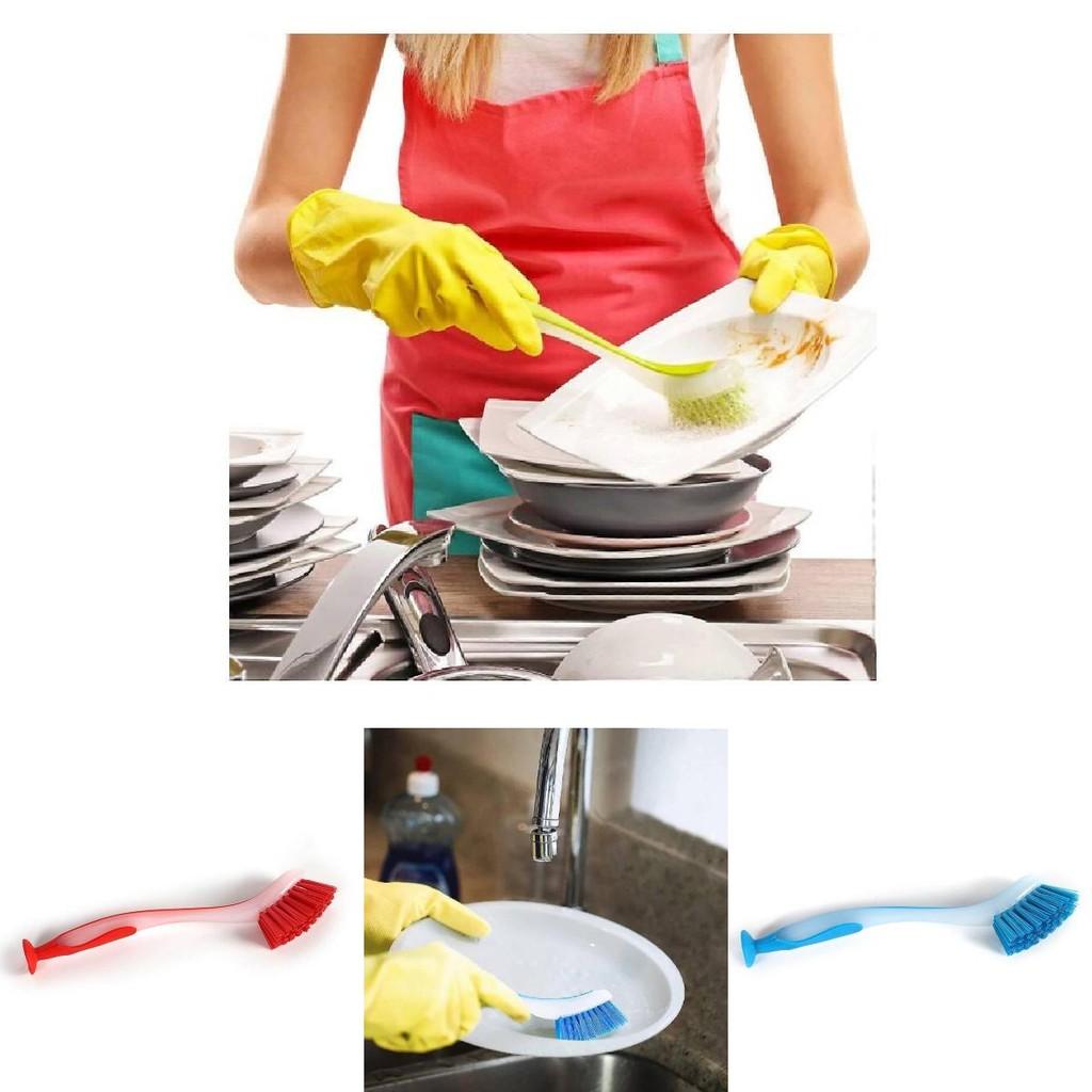 Plastic Dish Cleaning Brush With Suction Cup And Long Handle For Kitchen Scrubbing Tasks