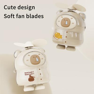 Cute Character Portable Bladeless Neck-Hanging Fan Cartoon Capybara Small Fan Outdoor Usb Charging Fan Students Summer Gifts