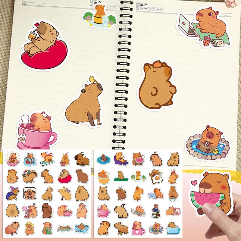 50PCS Cute Capybara PVC Sticker Aesthetic Children's Decoration Scrapbooking Sketchbook Korean Stationery School Supplies