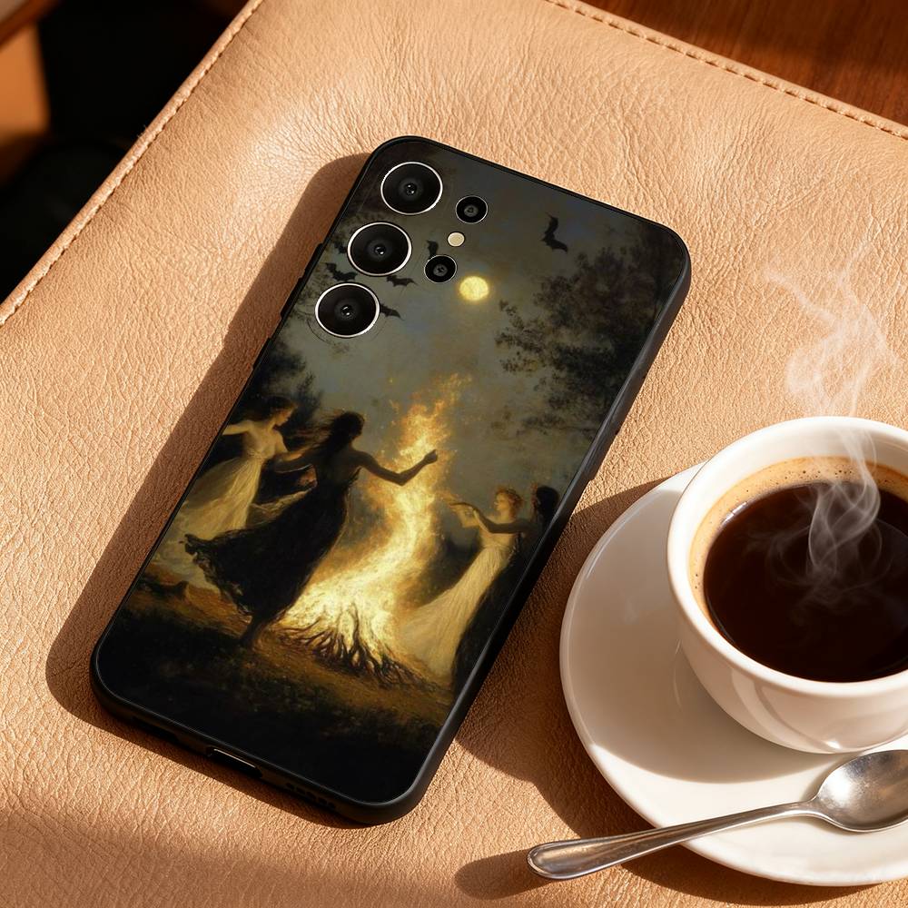 O-Occult Witchcraft Moon Gothic Witch Phone Case For Samsung S25,S24,S21,S22,S23,S30,Ultra,S20,FE,Lite,10,9,Black Cover