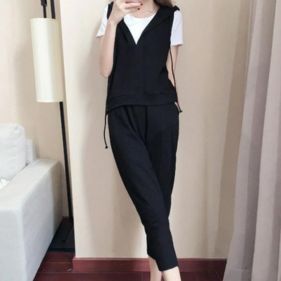 2024 Summer Plus Size Three-Piece Set: Short Sleeve Top, Vest & Capri Pants for Women