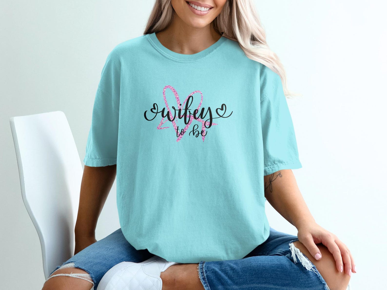 Wifey To Be T-Shirt, Faux Glitter Heart Bridal Shower, Bachelorette Party Tee 4XL