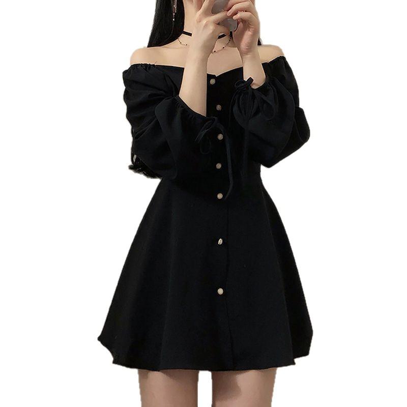 Spring and Autumn new fat mm Hepburn style small dress large size royal sister style single-breasted waist and thin small black dress