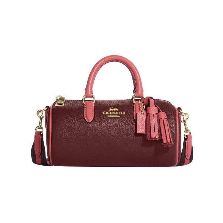 

Coach Lacey 19 Top Zip Closure Leather Cylinder Bag Women Handbag Burgundy CB876-IMMZI Basic Set (Bag+Dust Bag)