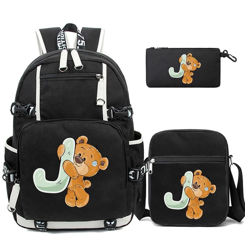 3Pcs/set Cute Little Bear 26 English Letters Bookbag Back To School Backpack Child Gift with Pencil Case Shoulder Bag Backpack