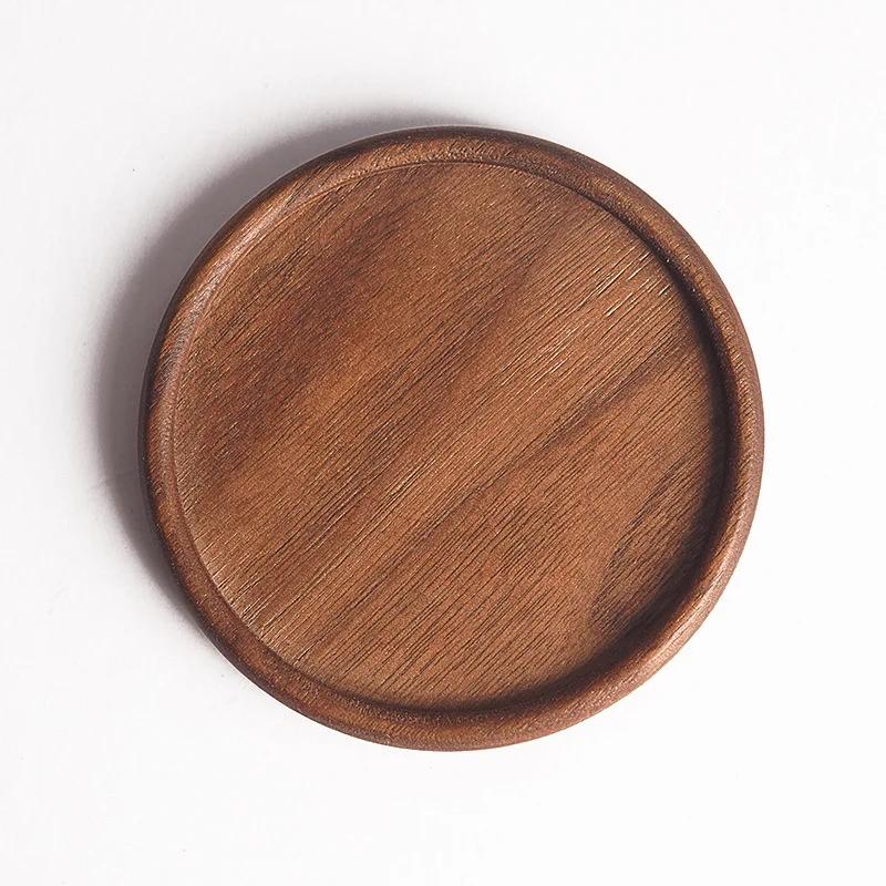 8.8cm Round Wood Coffee Cup Mat Tea Cup Pad Placemats Solid Walnut Wood Coaster Durable Heat Resistant Cup Pad Placemats