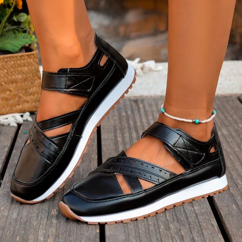 

Мода 2025 Мода Закрытый носок Женские сандалии Лето Новые Повседневные Большой размер Ажурные Бестселлер Удобные На плоской подошве Низкий каблук Zapatos 43 чёрный