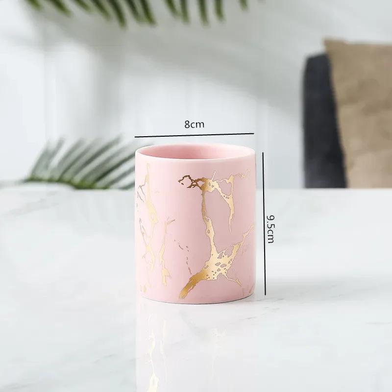 Nordic Ceramic Iron Art Marble Vase Pattern Rose Gold Green Table Plant Pot For Home Office Vases Decor Succulent Flower Pot