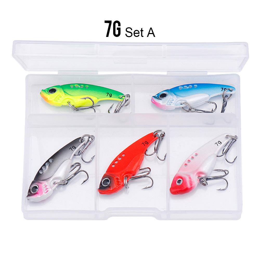 5pcs In Box Vib Lure Set 3g/7g/10g Sinking Wobblers For Pike Bass Metal Vibe Crankbaits Fishing Lure Kit