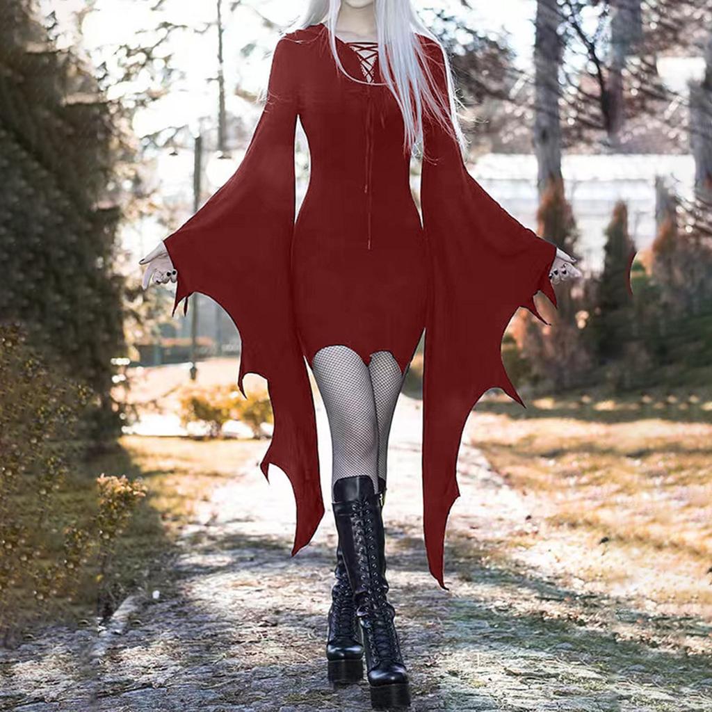 Halloween Dress Up Ladies Dress Halloween Women's Fall V Neck Color Sexy Slim Sleeve Dress