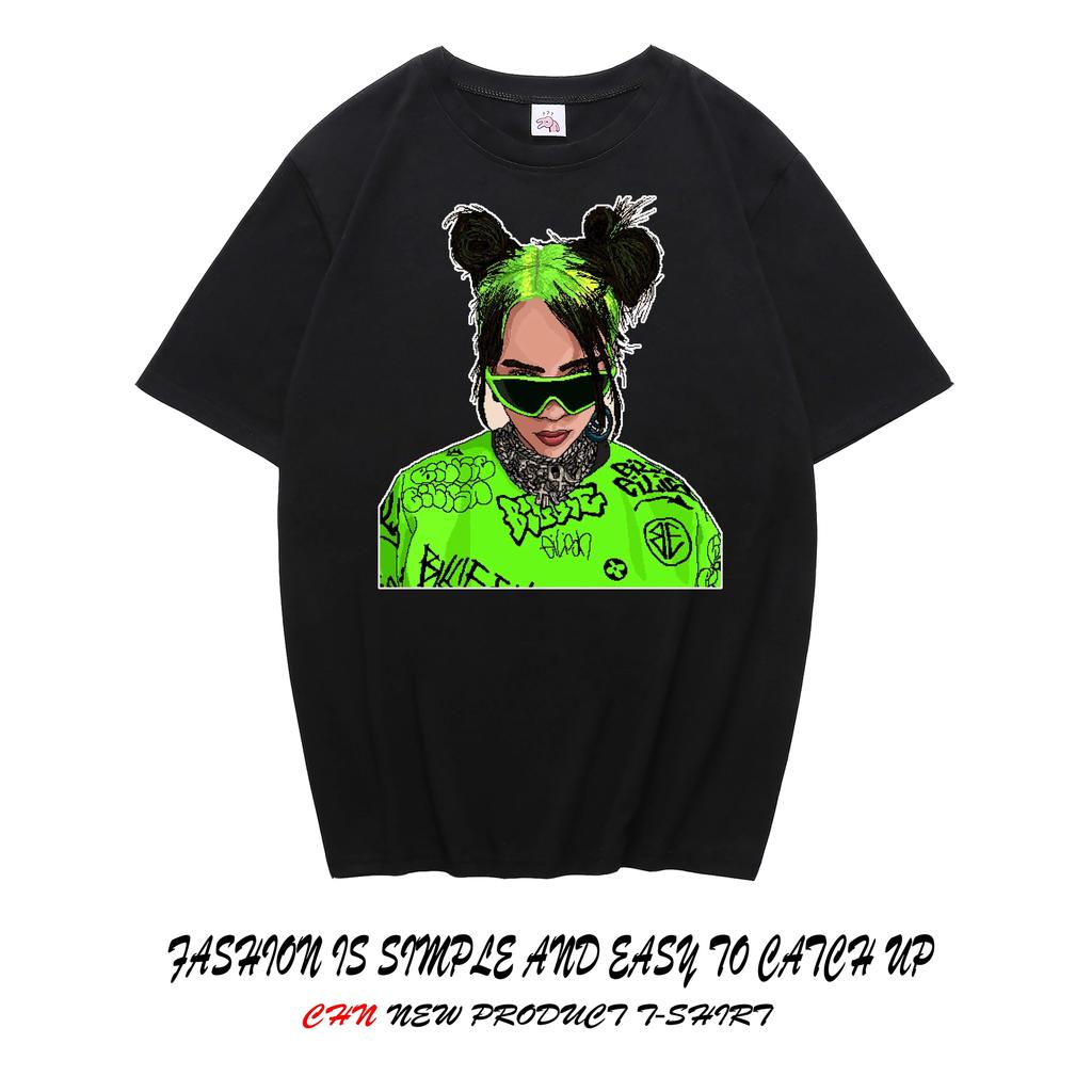 Billie Eilish Çevre Birimleri Grafik Baskılı Kısa Kollu Gömlek Erkek Kadın Bol Günlük Üstler Oversize Pamuklu Sokak Giyimi Y2K Tarzı Tişört