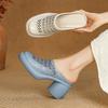 Fashion Women's New Leather Cowhide Summer Thick Sole Waterproof Platform High Heels Thick Heels Breathable Hollow Toe Mueller Sandals