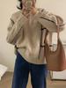 Retro Color Block Women's Pure Wool Cable Knit Sweater - Thick, Loose & Casual Winter Knitwear