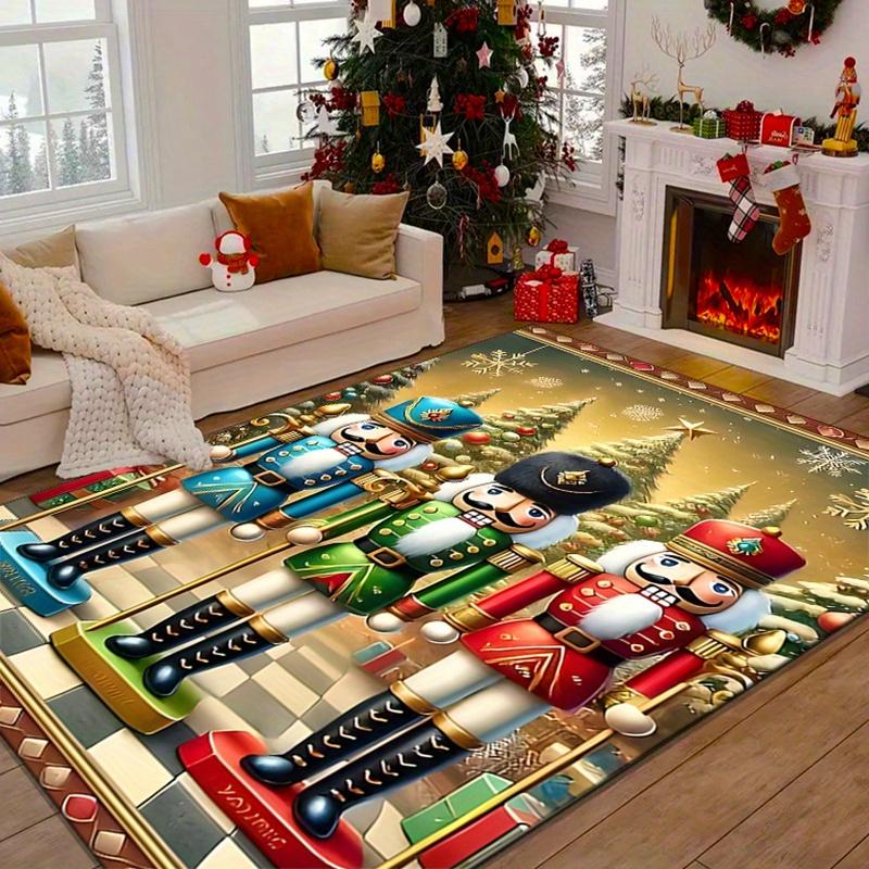 Christmas Nutcracker Soldier Rug for Festive Home Decor HolidayThemed Living Room Carpets Anti Slip Carpet Can Be Machine Washed
