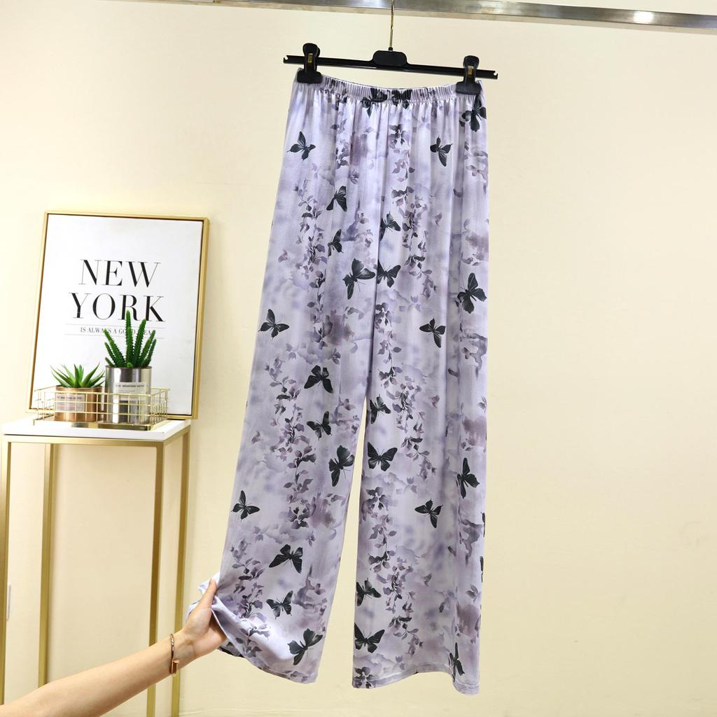 Women's French Romantic Wide-Leg Floor-Length Pants - Spring/Summer Plus Size, Elastic Waist