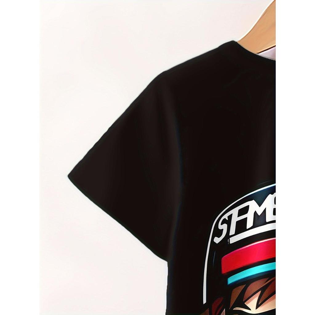 New summer set for teenagers, cool and handsome boy print, casual pullover, boy T-shirt shorts set