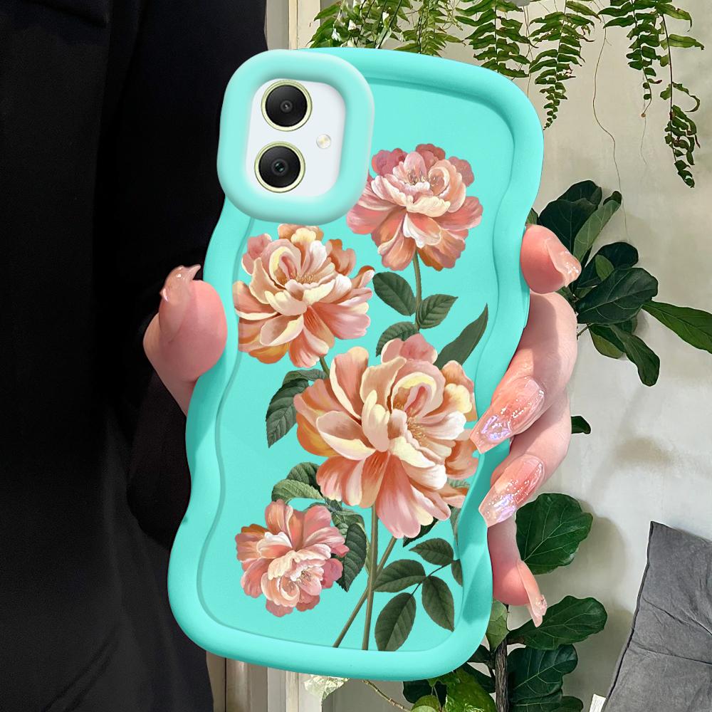 Modische Blumen Weiche Handyhülle für Samsung Galaxy A52 A73 A12 A11 S24 Ultra 5G S23 S22 S21 S20 FE Wellenkanten Stoßfeste Schützende Gummihülle