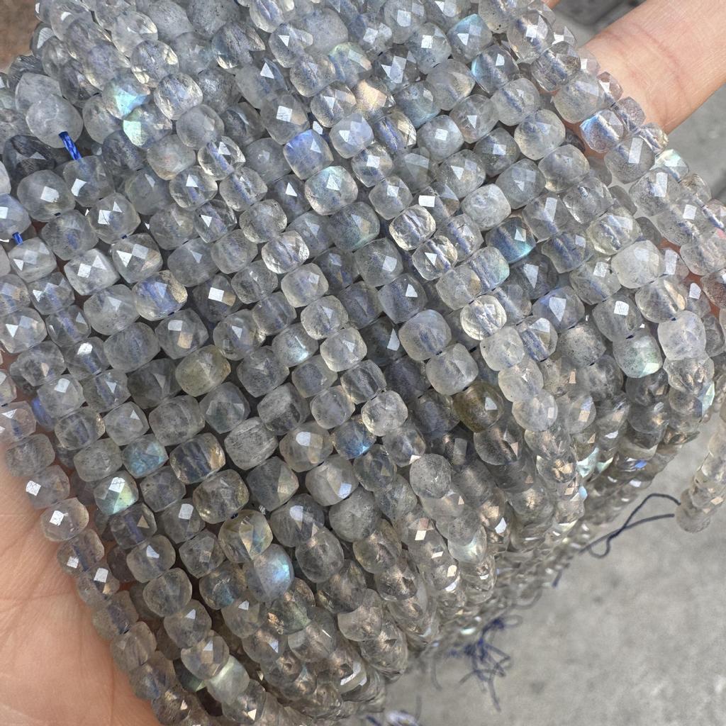 Natural Grey Moonstone Labradorite 4x4mm Faceted Cube Beads for DIY Jewelry & Accessories