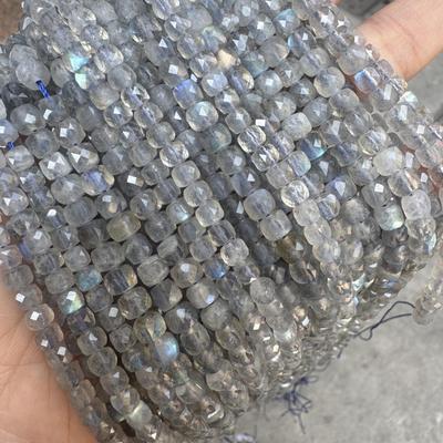 Natural Grey Moonstone Labradorite 4x4mm Faceted Cube Beads for DIY Jewelry & Accessories
