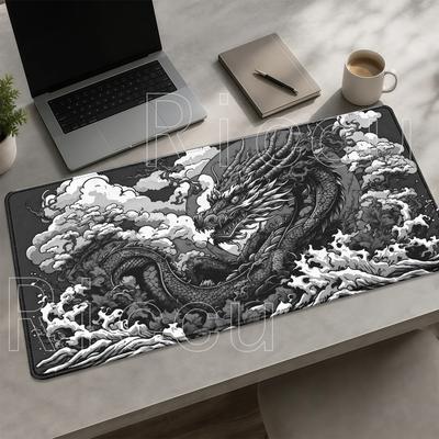 Black and White Dragon HD Printing Large Mouse Pad Chinese Style Gaming Keyboard Rubber Mousepad HD Printing Non-slip Desk Mat