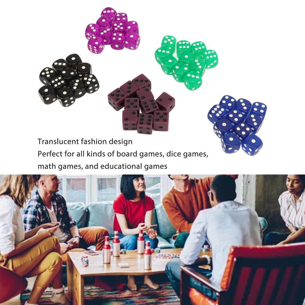 50PCS Dice Set 0.6 Inch Plastic Translucent 6 Sided Round Corners Dice Cubes for Table Games Board Games