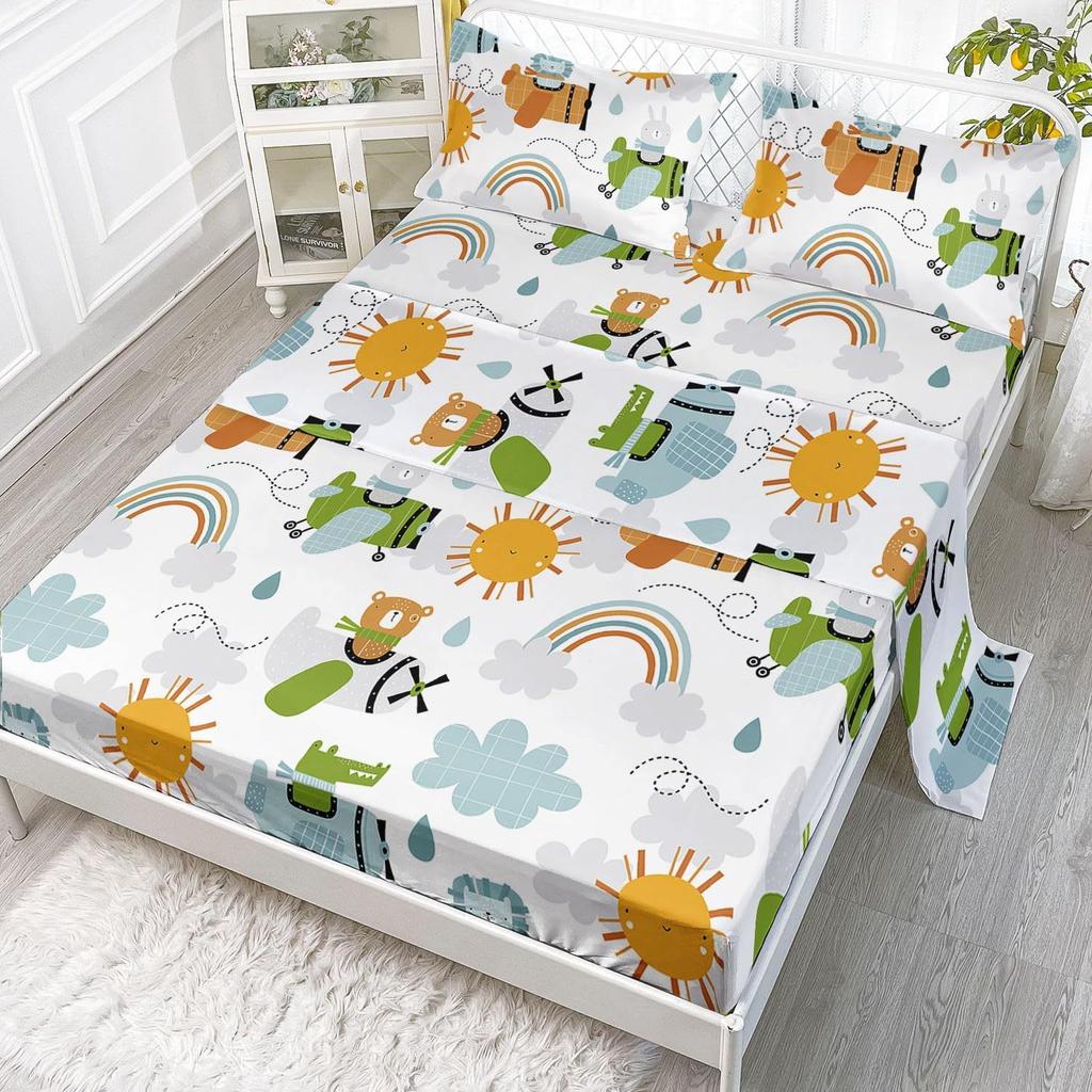 Cartoon Animal Sea Lion Pattern Bed Hat Four-Piece Bedding Set Bedroom Dormitory Bedding Decoration