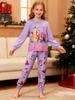 Girls' Demon Hunter Christmas Suit: Long-Sleeved Shirt & Pants Set for Medium and Large Children