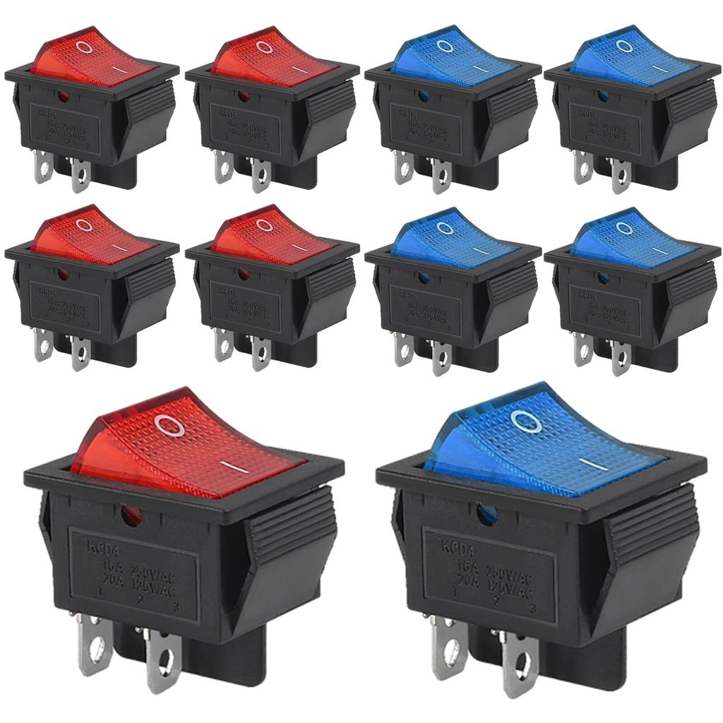 10pcs 15/30A 250V KCD2 KCD4 Rocker Switch DPST 4 Pin Red Lighted 120V Rocker Toggle Switch ON Off Heavy Duty
