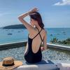 Self-owned Brand Qingxia New Swimsuit Black Pearlescent Lace Three-dimensional Flash Splicing Backless Sexy One-piece Swimsuit Women
