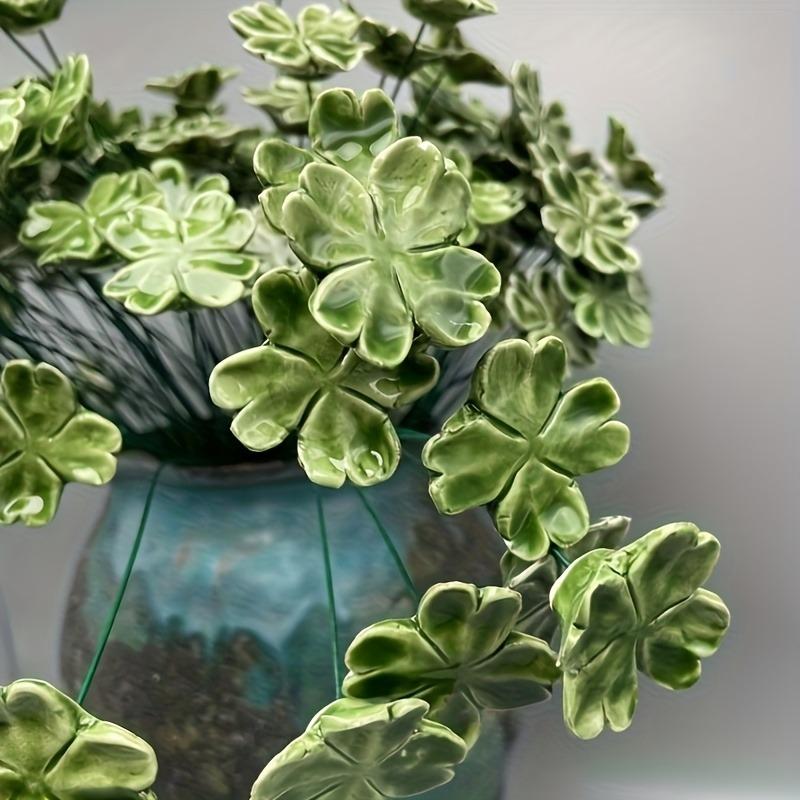 10/20/40pcs Handcrafted Ceramic Four-Leaf Clover Good Luck Hope Faith Love Ceramic Flower Never Fade Eternal for Home Decoration